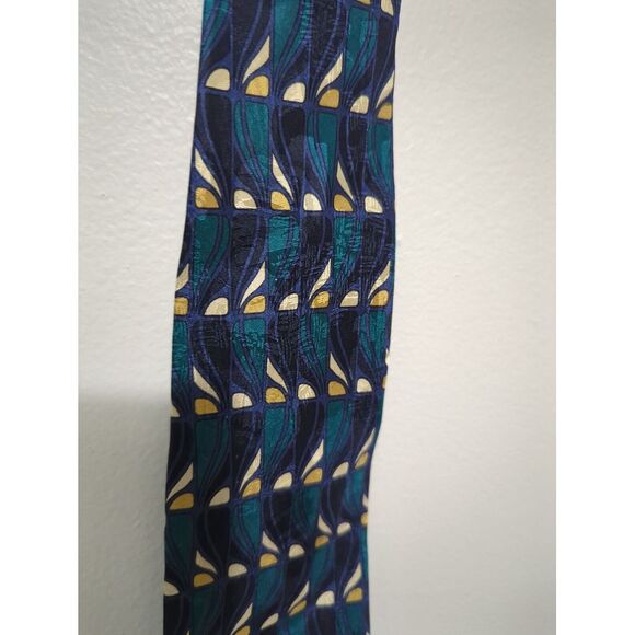 Nino Mori Mens Classic Silk Necktie Geometric Abstract Blue Made in Italy - Picture 2 of 7